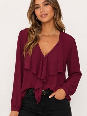 Elie Tahari 100% Silk Burgundy Blouse